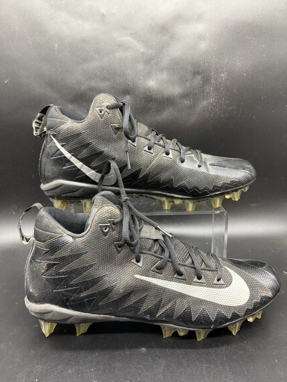 Nike Alpha Menace Pro Mid Football Cleats Black Silver 880410-010 Mens Size 11.5